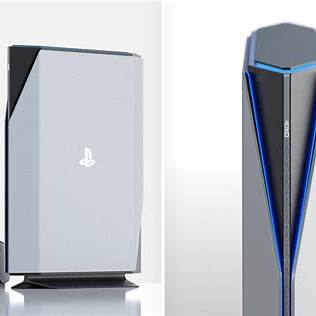 Conceito visual do PlayStation 6 com design futurista e iluminação em LED azul