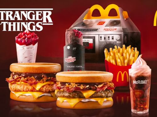 Combo especial do McDonald’s inspirado em Stranger Things, com lanches temáticos, batatas, sobremesas e embalagem estilizada do Mundo Invertido.