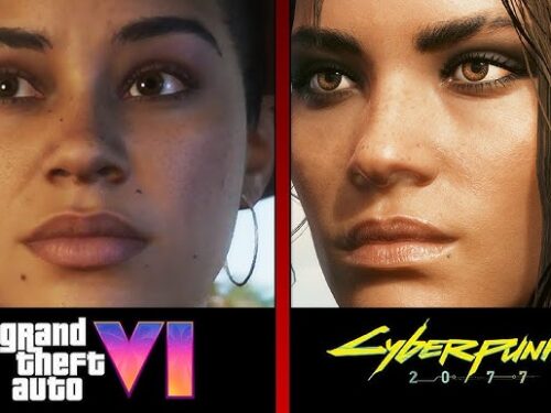 Comparação entre personagens de GTA VI e Cyberpunk 2077, destacando a rivalidade entre Rockstar e CD Projekt RED