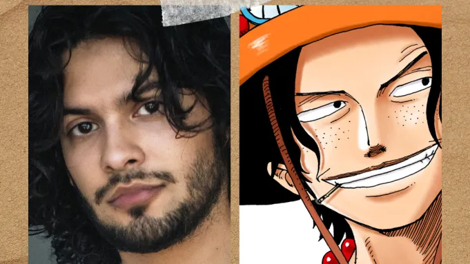 Montagem mostra o ator Xolo Maridueña e o personagem Portgas D. Ace, confirmando sua participação no live-action de One Piece da Netflix.