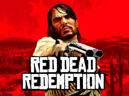 Capa de Red Dead Redemption com John Marston apontando uma espingarda em direção ao observador.