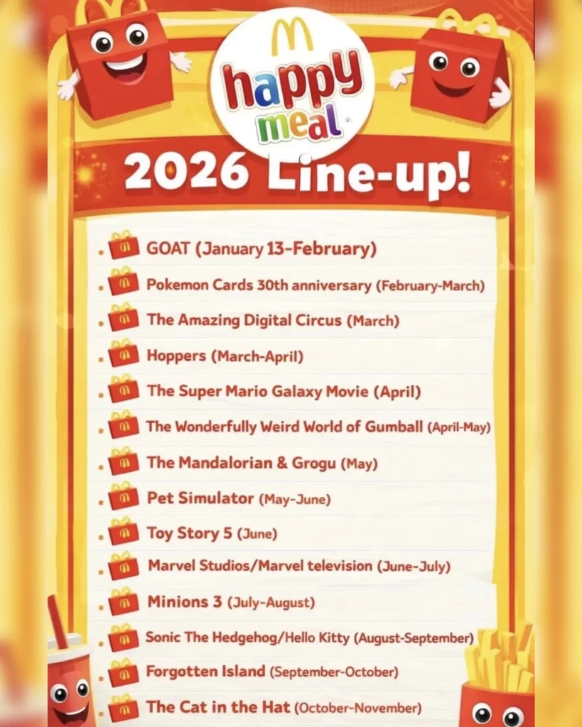 Lista brindes MC Donald's EUA 2026