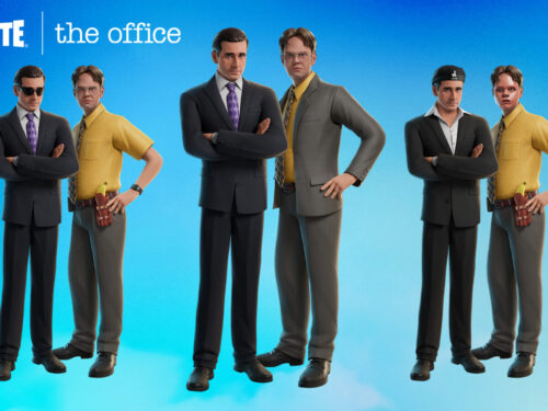 Imagem promocional de Fortnite relacionada à colaboração com a série The Office.