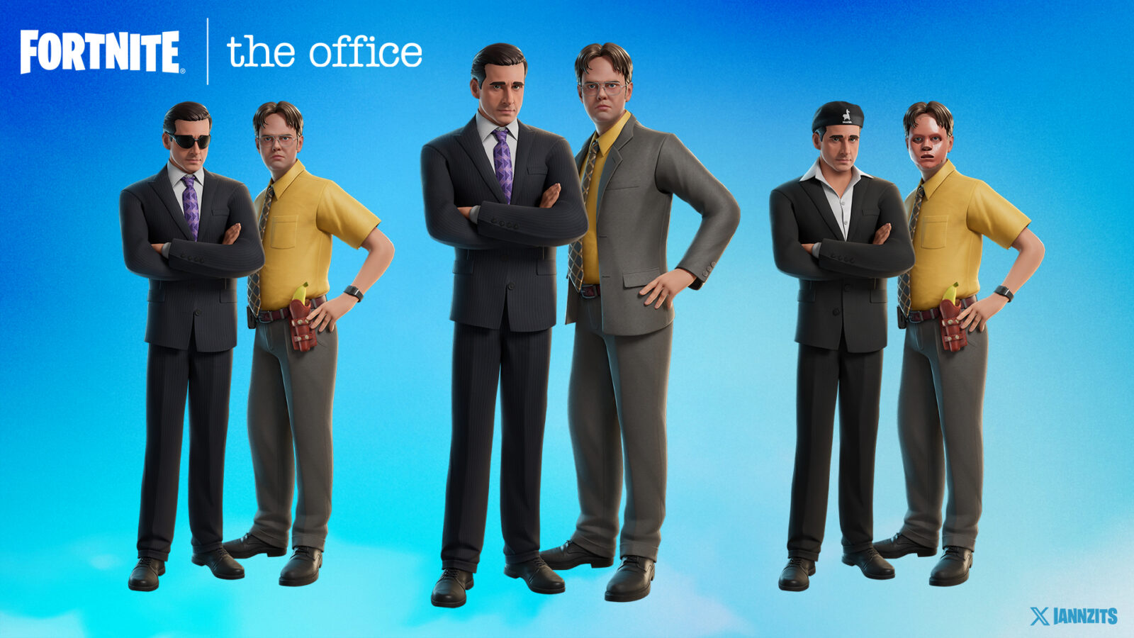 Imagem promocional de Fortnite relacionada à colaboração com a série The Office.