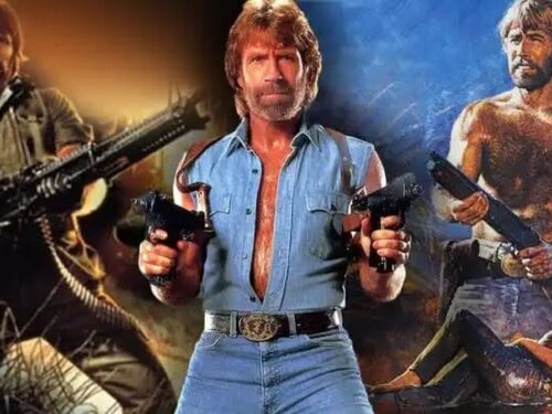 Chuck Norris em diferentes momentos de sua carreira no cinema de ação