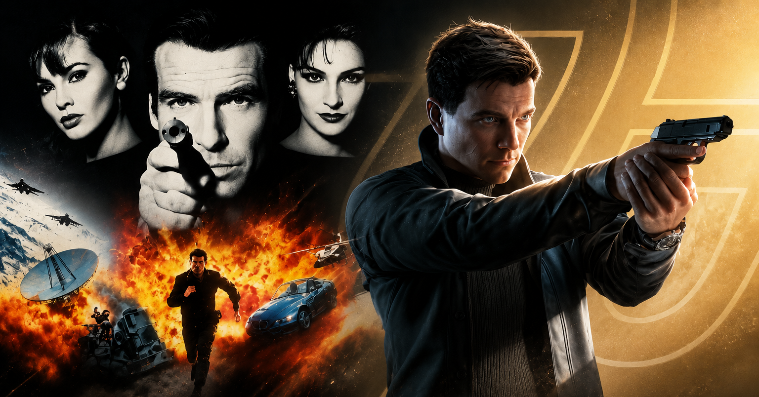 imagem mostrando a evolução dos games de James Bond, unindo a estética clássica de GoldenEye 007 com a abordagem moderna de 007 First Light.