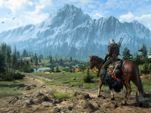 Geralt de Rívia em The Witcher 3 explorando mundo aberto do RPG