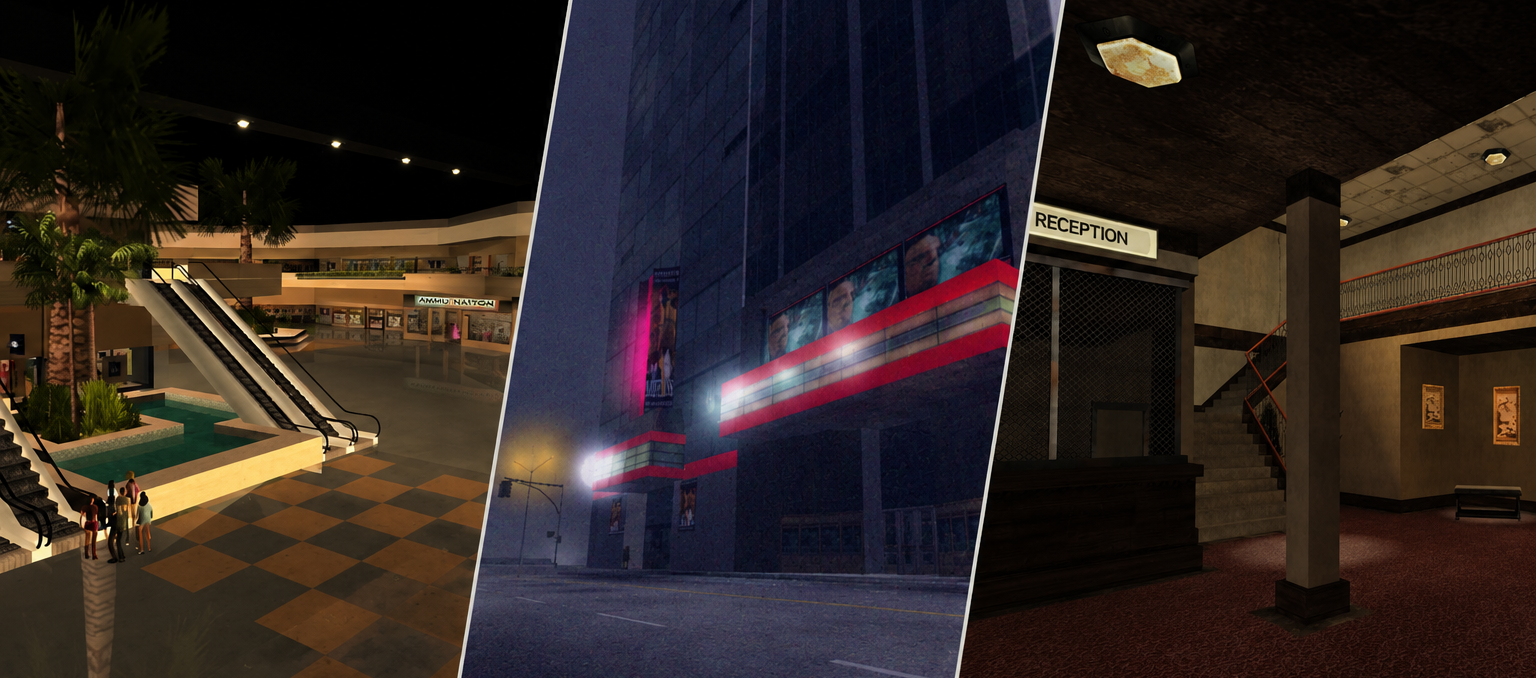 gta san andreas, gta 3, gta vice city e seus espaços liminares