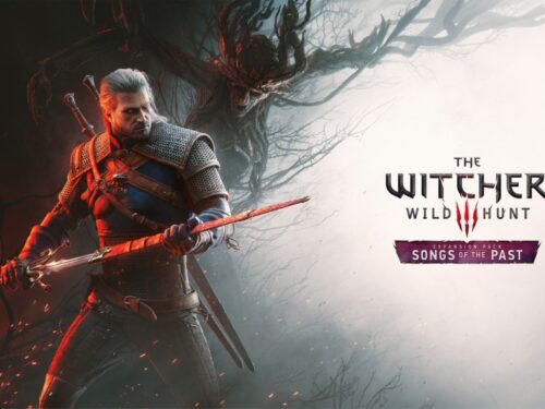 Logo oficial de The Witcher 3: Wild Hunt – Songs of the Past sobre um fundo branco acinzentado com galhos secos ao redor, destacando a nova expansão anunciada para o RPG da CD Projekt Red. Como a CD Projekt Red mudou o significado de DLC.