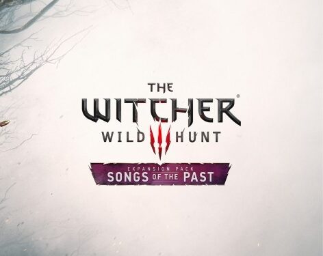 Logo oficial de The Witcher 3: Wild Hunt – Songs of the Past sobre um fundo branco acinzentado com galhos secos ao redor, destacando a nova expansão anunciada para o RPG da CD Projekt Red. Como a CD Projekt Red mudou o significado de DLC.
