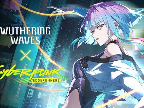 Lucy e Rebecca em colaboração entre Wuthering Waves x Cyberpunk Edgerunners inspirada em Night City.
