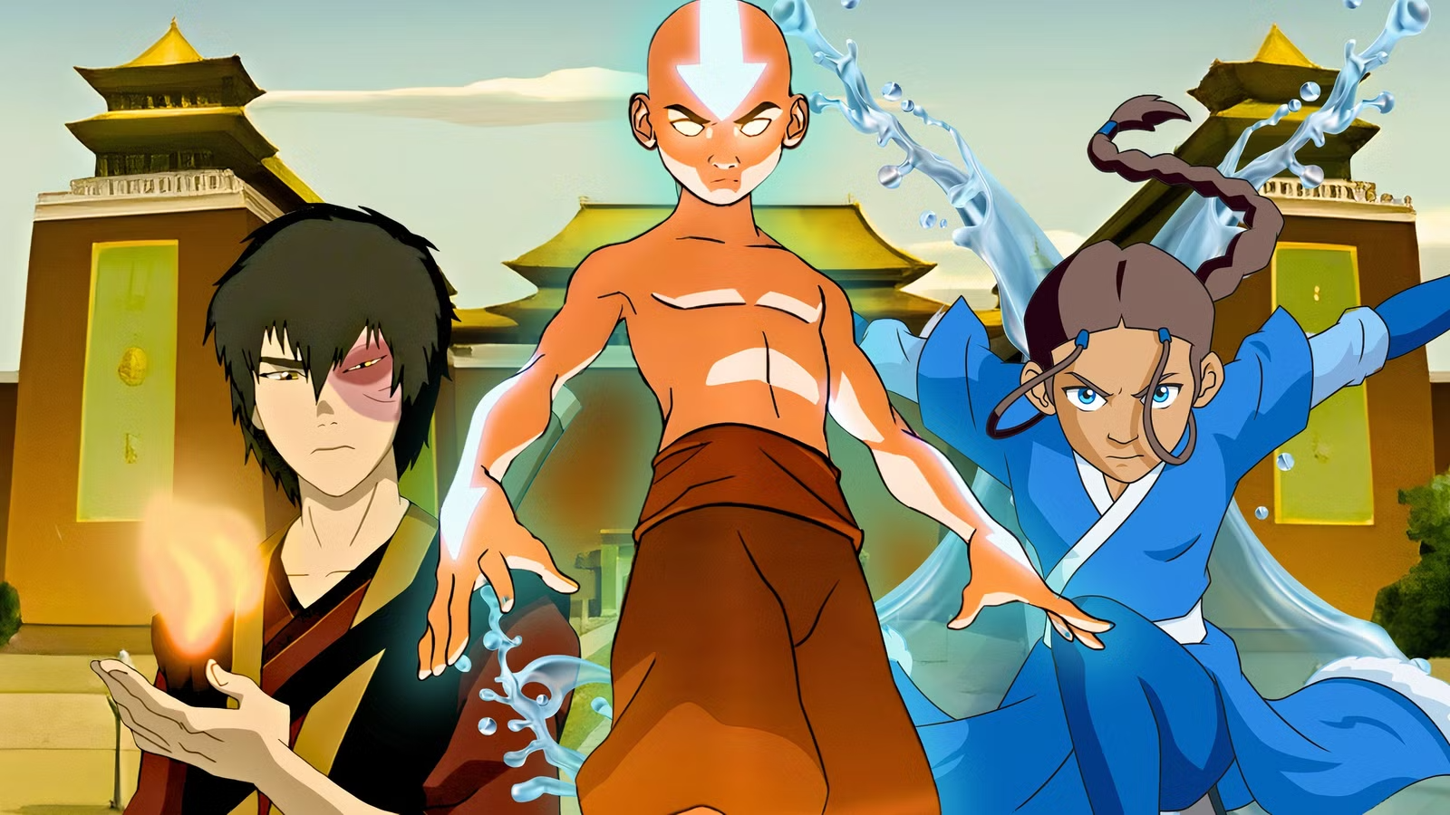 Aang e seus amigos em Avatar: A Lenda de Aang