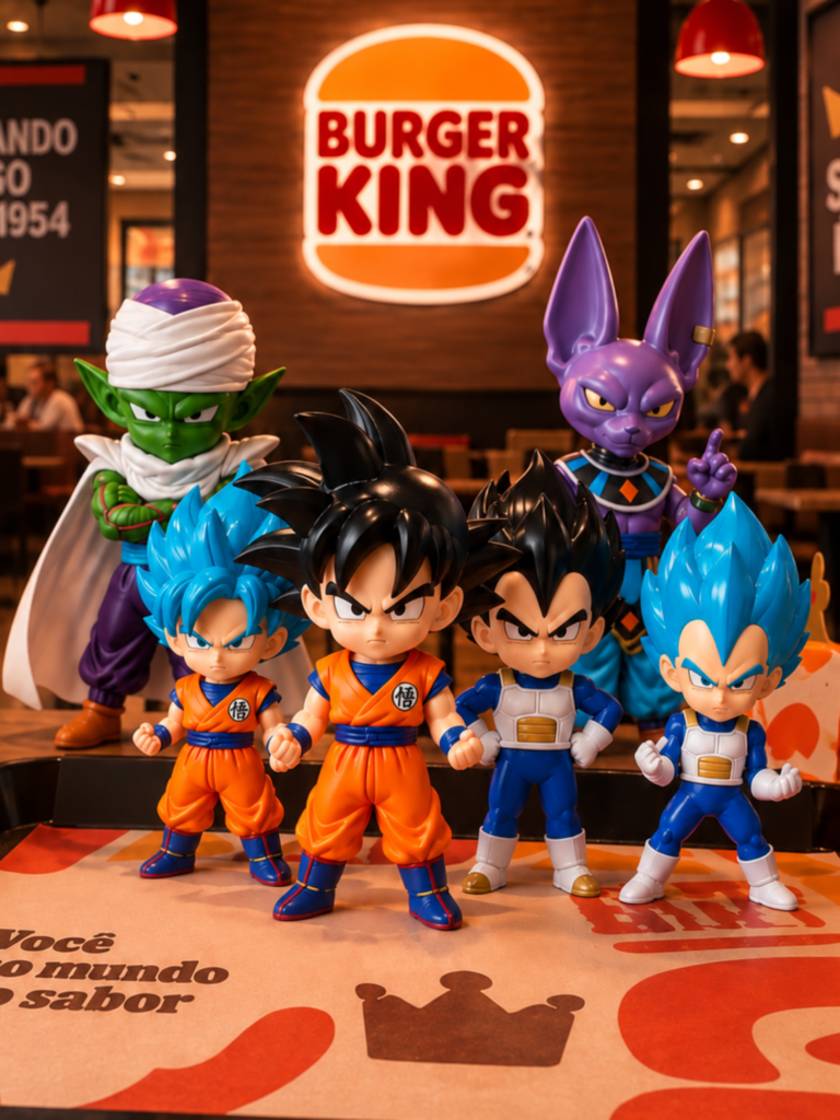 Colecionáveis da colaboração Burger King x Dragon Ball Super no Brasil