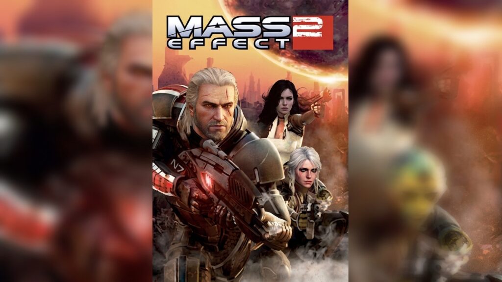 The Witcher 3 e Mass Effect 2 em montagem com Geralt, Yennefer e Ciri