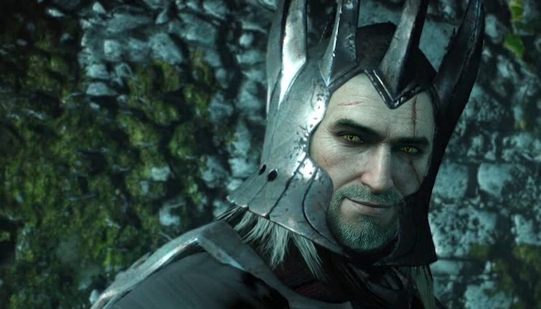 Geralt na Caçada Selvagem usando armadura de cavaleiro